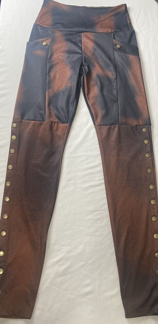 MISSLOOK Womens Nautical Style Brass Snap Pants Size Small- Brown And Black